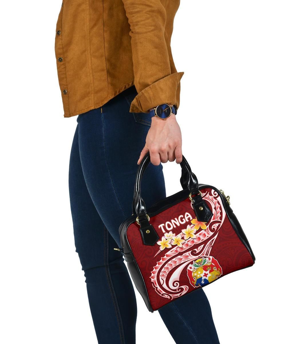 Tonga Shoulder Handbag - Tonga Coat Of Arms With Polynesian Patterns