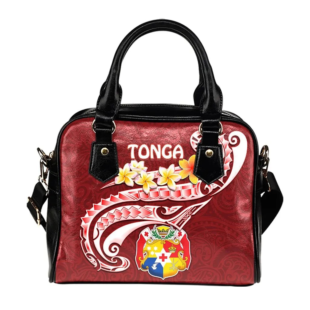Tonga Shoulder Handbag - Tonga Coat Of Arms With Polynesian Patterns