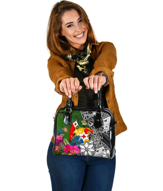 Tonga Shoulder Handbag - Turtle Plumeria Banana Leaf