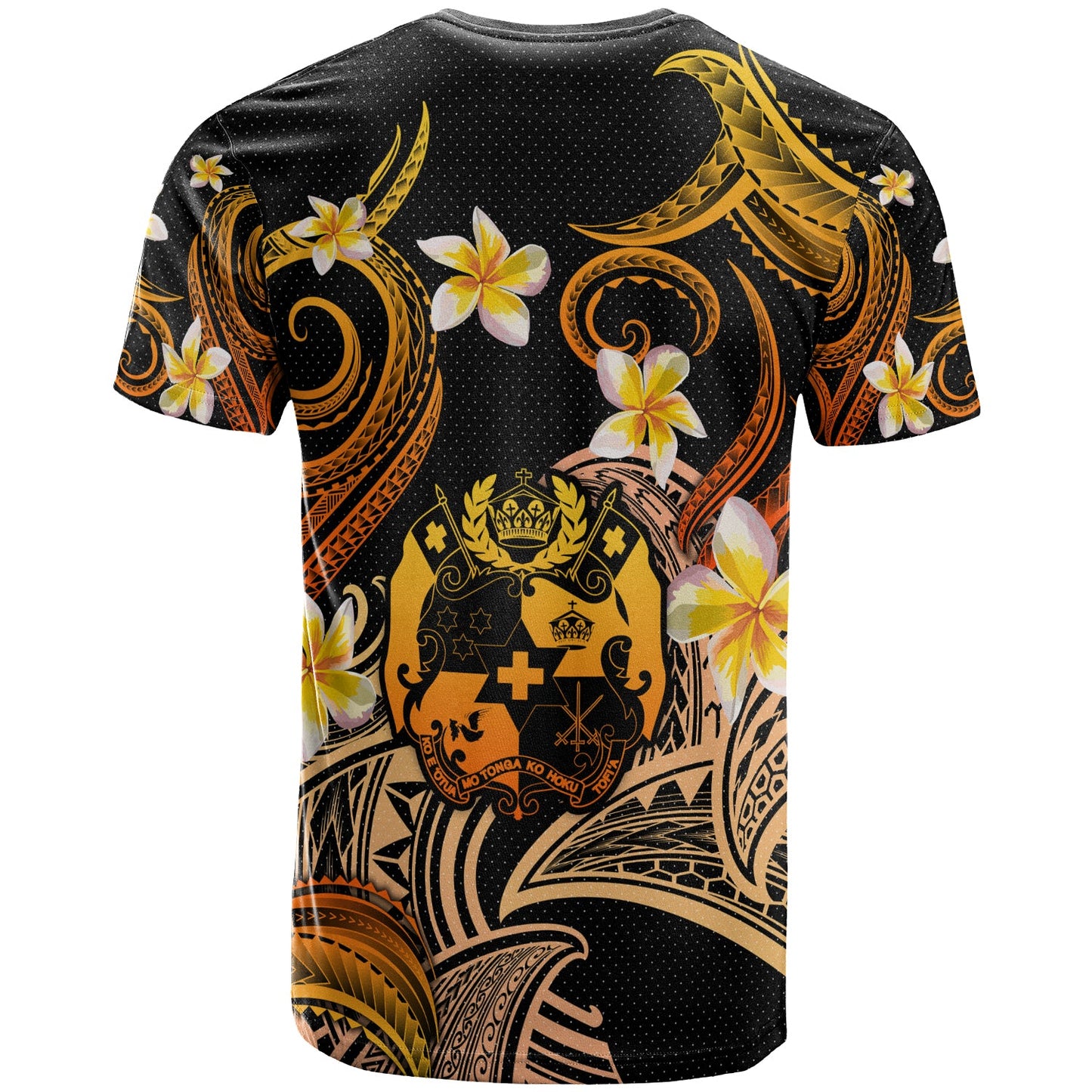 Tonga T-shirt - Custom Personalised Polynesian Waves with Plumeria Flowers (Orange)