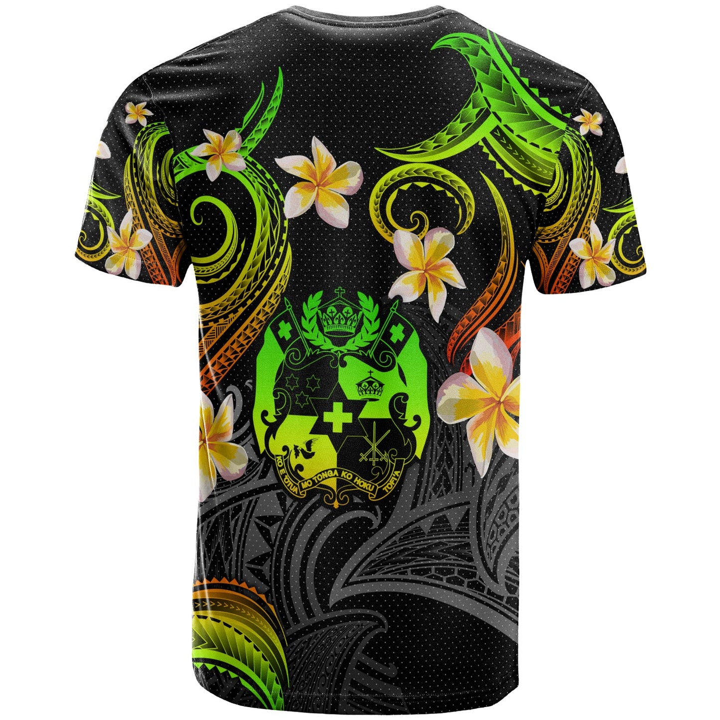 Tonga T-shirt - Custom Personalised Polynesian Waves with Plumeria Flowers (Reggae)