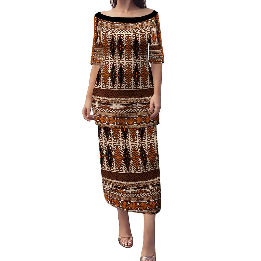 Tonga Puletasi Tapa Pattern Brown