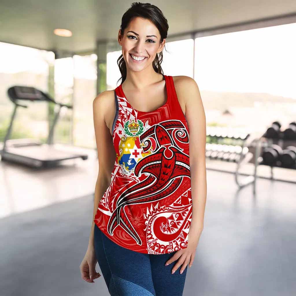 Tonga Women Racerback Tank - Red Shark Polynesian Tattoo