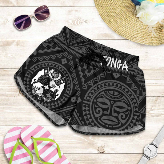 Tonga Womnen's Shorts - Tonga Seal With Polynesian Tattoo Style (Black)