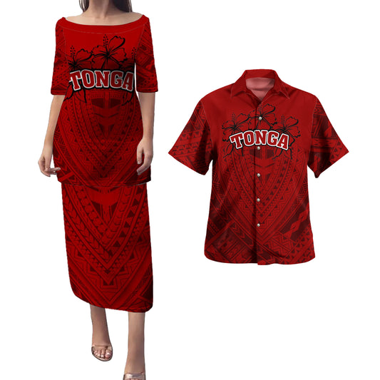 Tonga Combo Puletasi And Shirt Polynesian Hibiscus Style