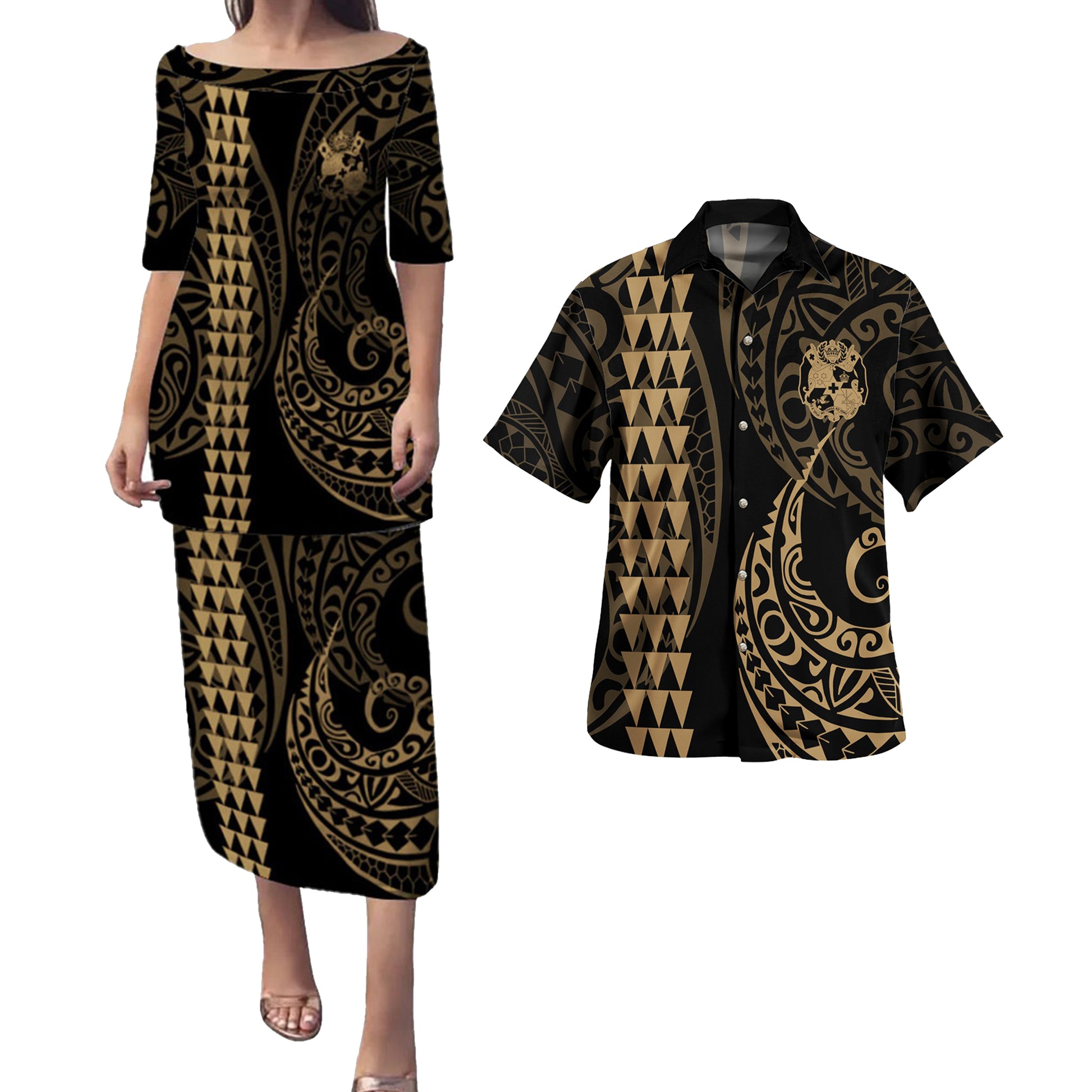 Tonga Combo Puletasi And Shirt Kakau Style Gold