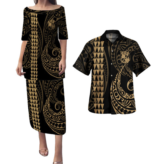 Tonga Combo Puletasi And Shirt Kakau Style Gold