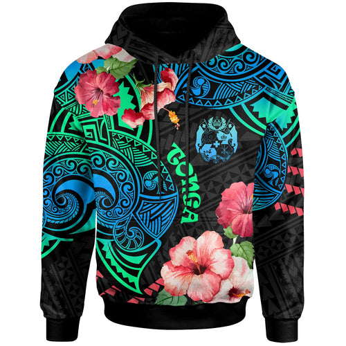 Tonga Hoodie Polynesian Pattern with Hibicus Flowers