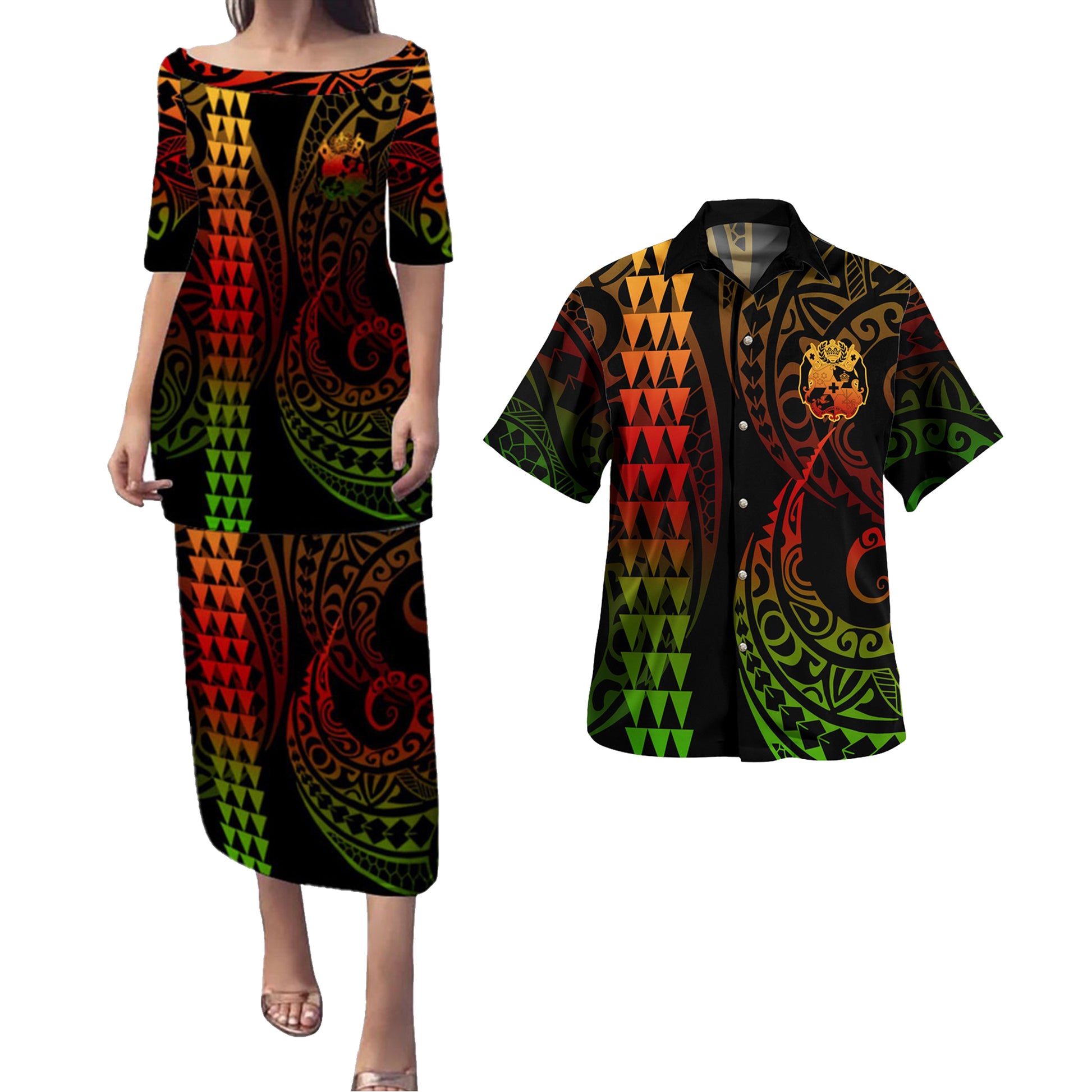 Tonga Combo Puletasi And Shirt Kakau Style Reggae