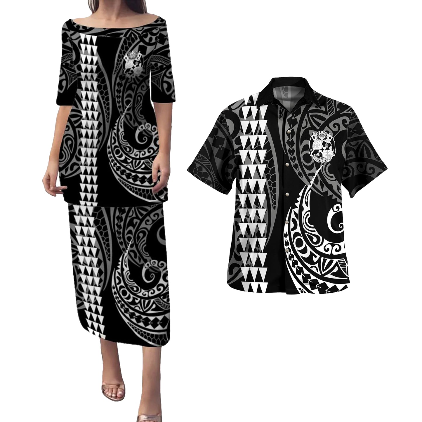 Tonga Combo Puletasi And Shirt Kakau Style White
