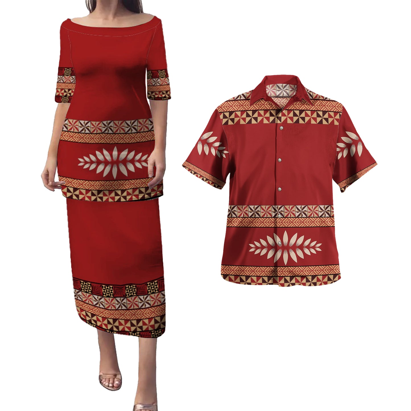 Tonga Combo Puletasi And Shirt Ngatu Design Pattern