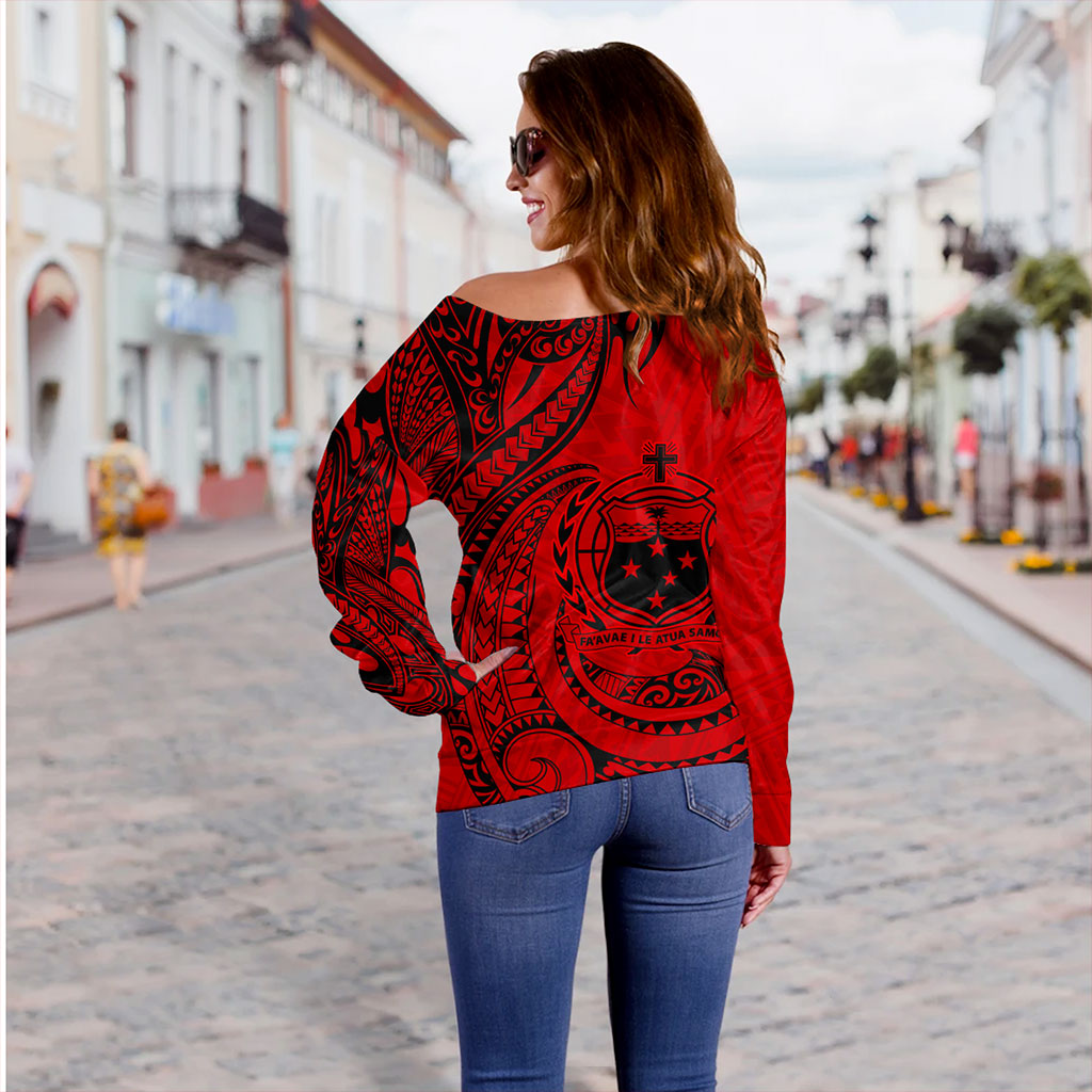 Samoa Off Shoulder Sweatshirt Coat Of Arms Tribal Polynesian Island