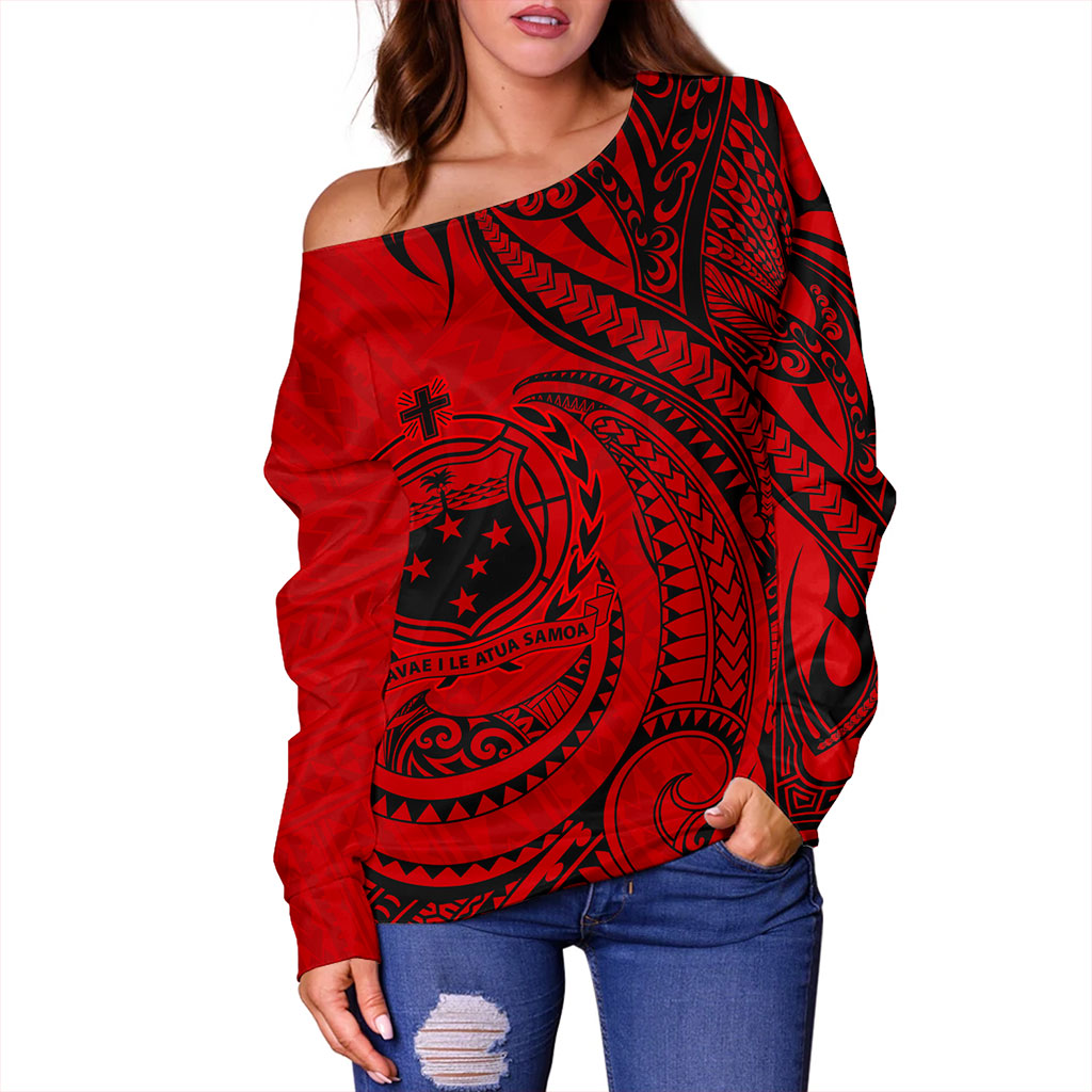 Samoa Off Shoulder Sweatshirt Coat Of Arms Tribal Polynesian Island