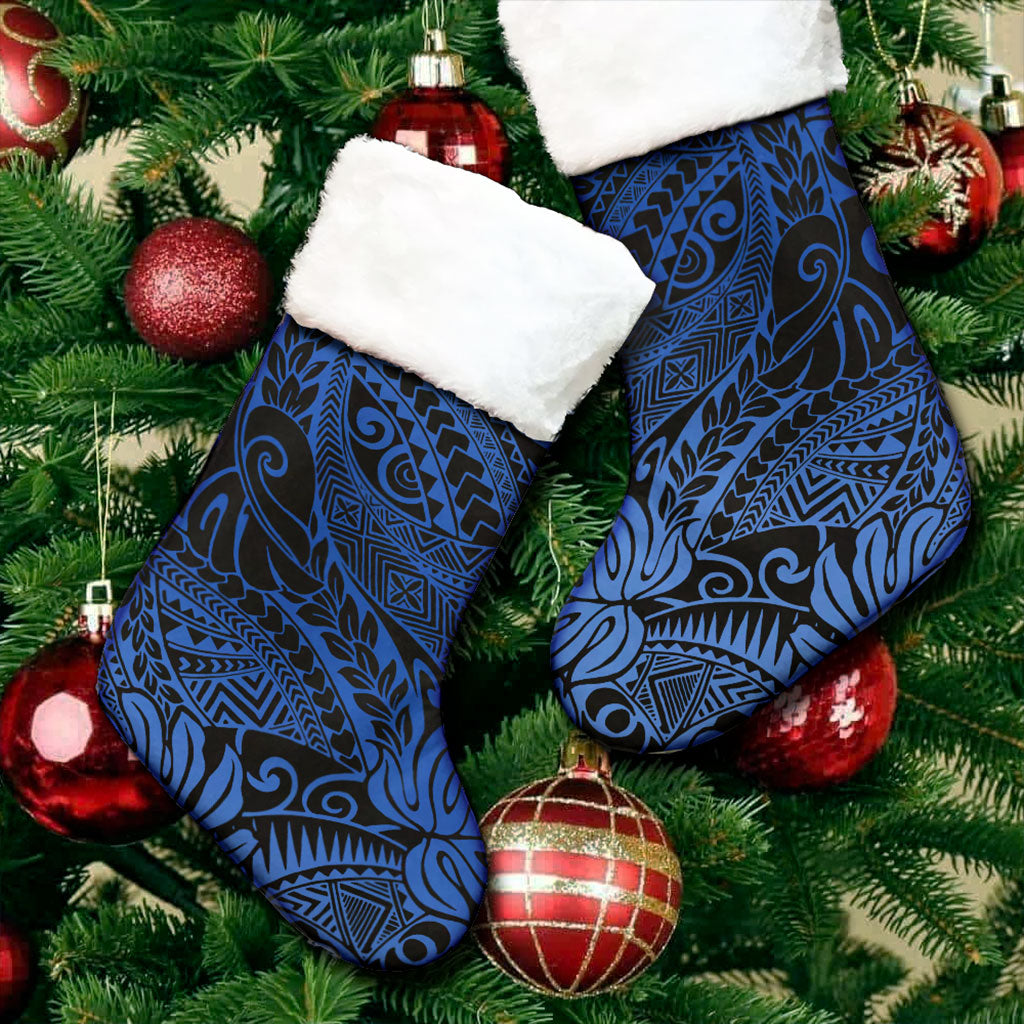 Hawaii Christmas Stocking Tribal Leaf Blue