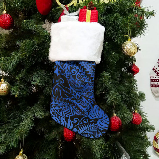 Hawaii Christmas Stocking Tribal Leaf Blue