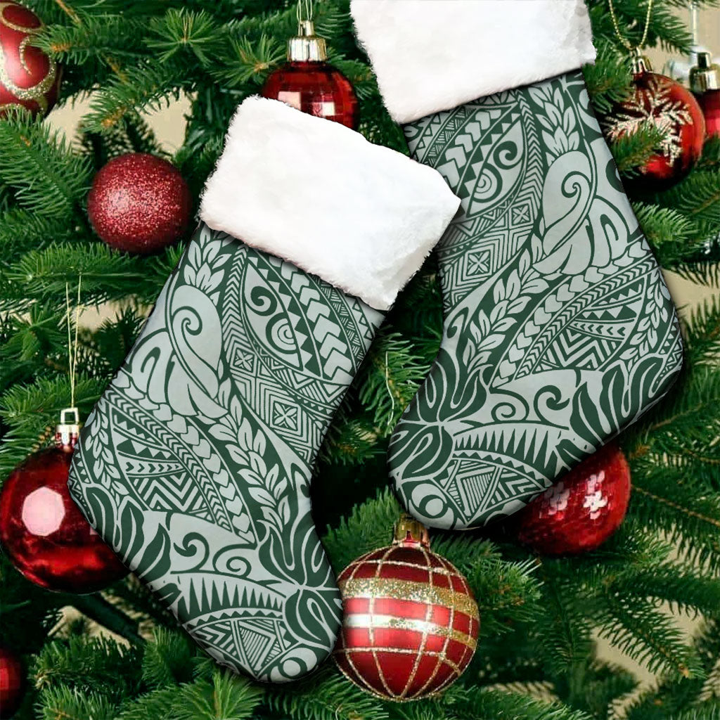 Hawaii Christmas Stocking Tribal Leaf Green