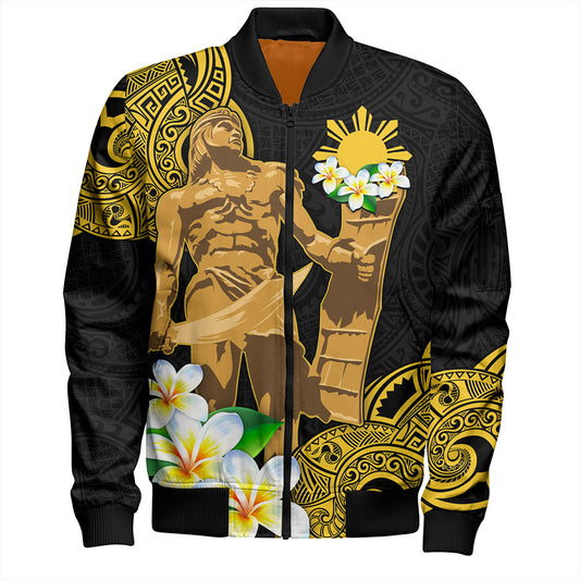 Philippines Filipinos Bomber Jacket Custom Tribal Lapu Lapu With Plumeria Flower