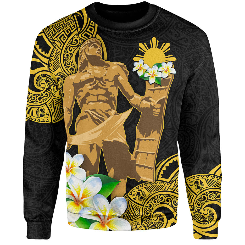 Philippines Filipinos Sweatshirt Custom Tribal Lapu Lapu With Plumeria Flower