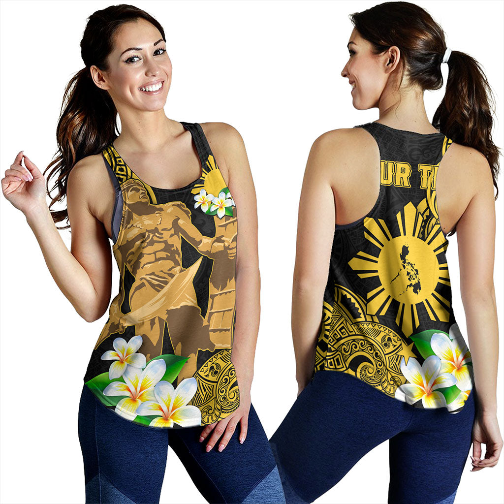 Philippines Filipinos Women Tank Custom Tribal Lapu Lapu With Plumeria Flower