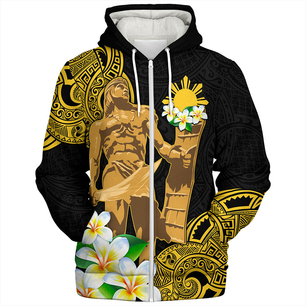Philippines Filipinos Sherpa Hoodie Custom Tribal Lapu Lapu With Plumeria Flower