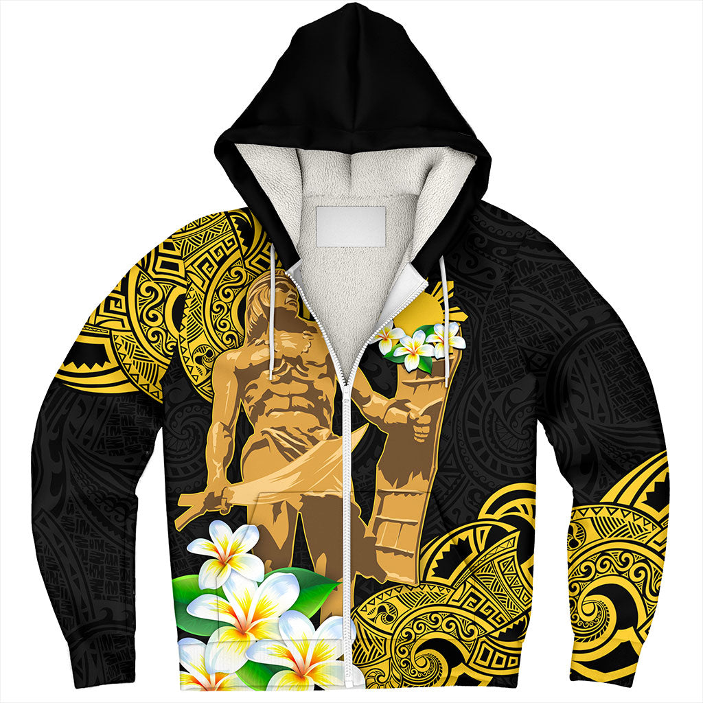 Philippines Filipinos Sherpa Hoodie Custom Tribal Lapu Lapu With Plumeria Flower