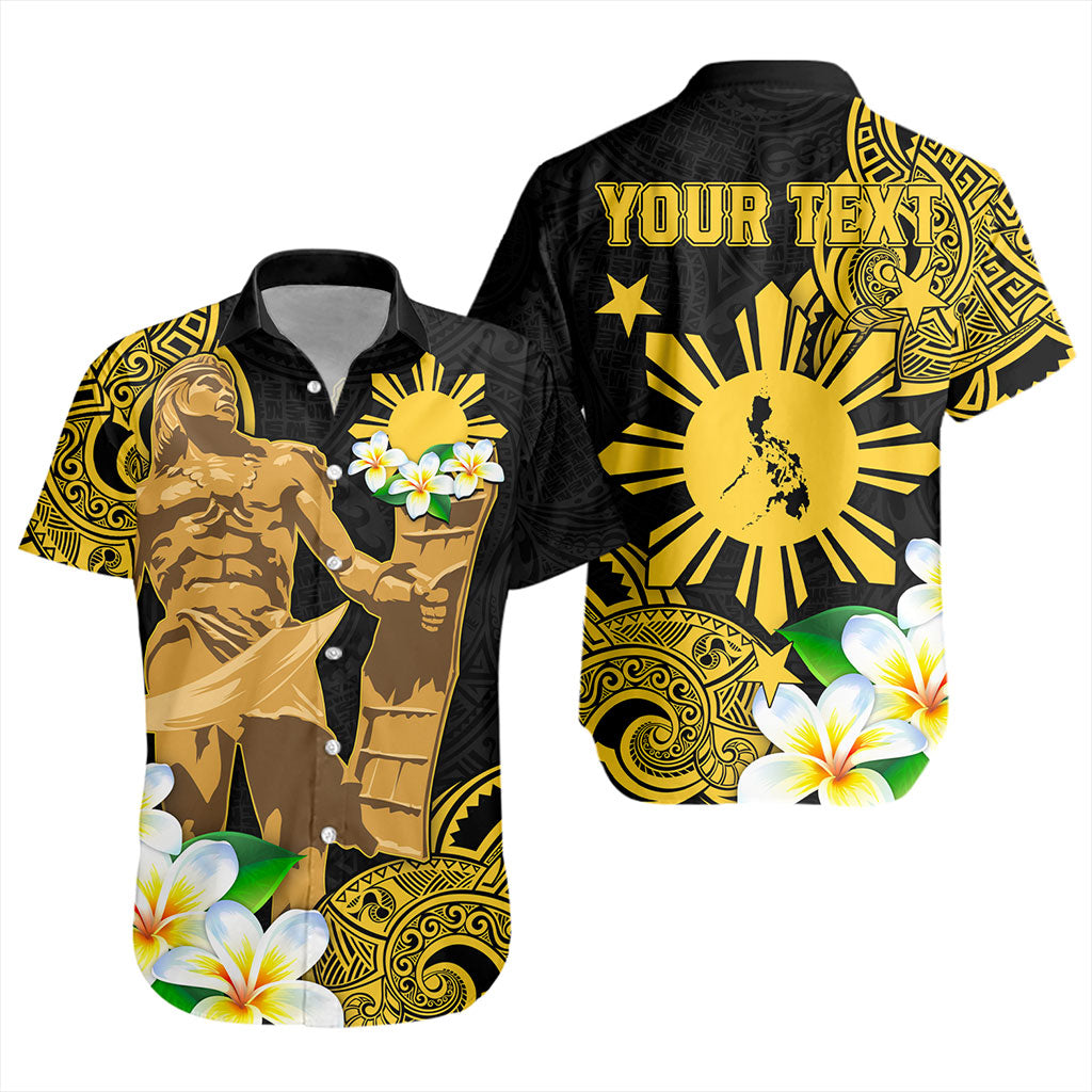 Philippines Filipinos Short Sleeve Shirt Custom Tribal Lapu Lapu With Plumeria Flower