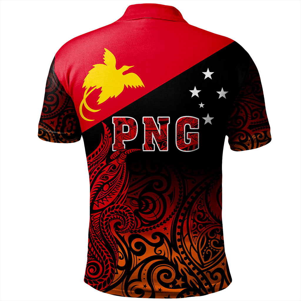 Papua New Guinea Polo Shirt Tribal Tattoo Bird PNG Design Gradient Style