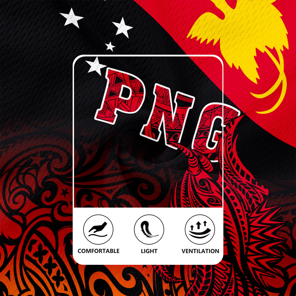 Papua New Guinea Rugby Jersey Tribal Tattoo Bird PNG Design Gradient Style