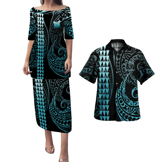 Tokelau Combo Puletasi And Shirt Kakau Style Turquoise