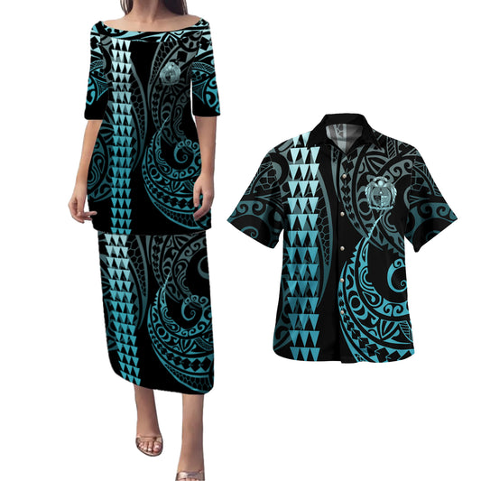 Nauru Combo Puletasi And Shirt Kakau Style Turquoise