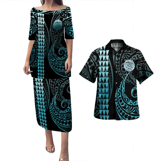 Kosrae Combo Puletasi And Shirt Kakau Style Turquoise