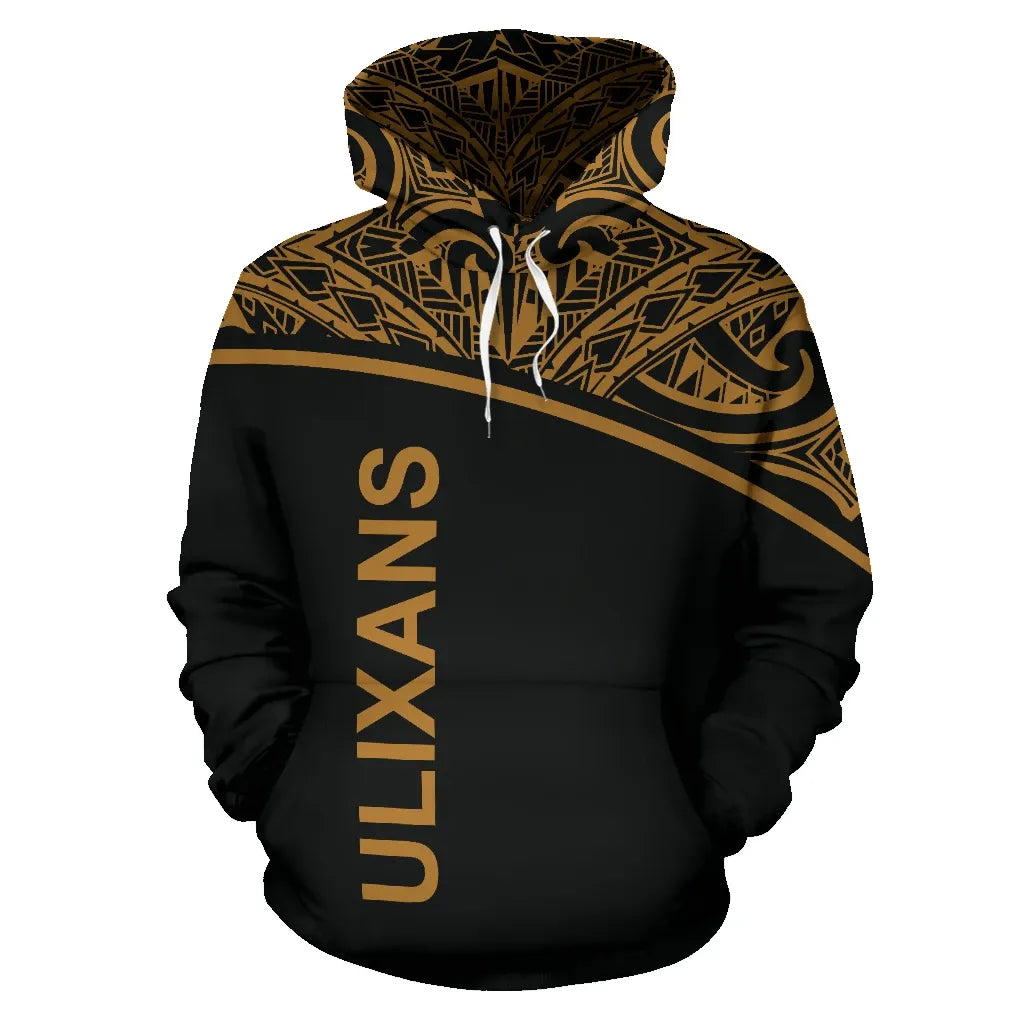 Turtle All Over Custom Personalised Hoodie - Polynesian Gold Curve Style