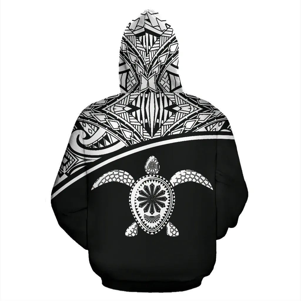 Turtle All Over Custom Personalised Hoodie - Polynesian Black Curve Style