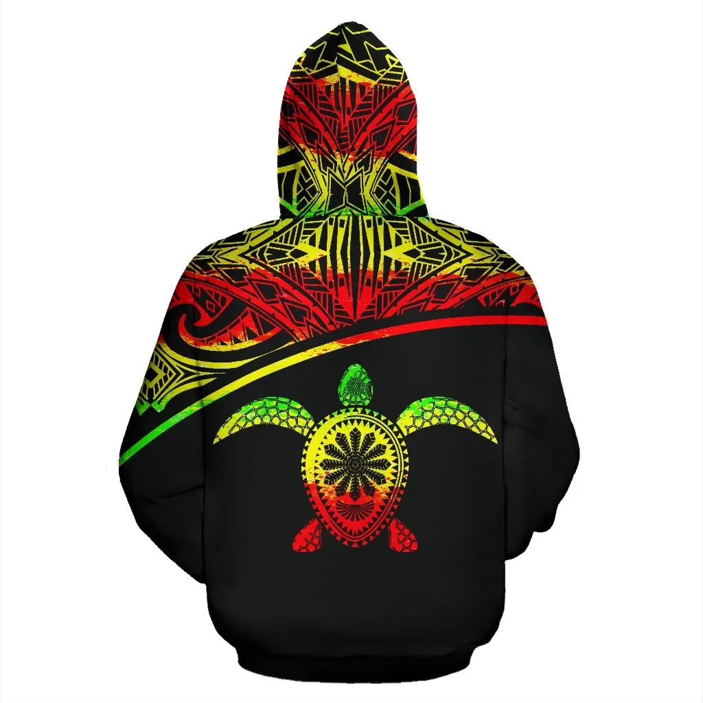 Turtle All Over Custom Personalised Hoodie - Polynesian Reggae Curve Style