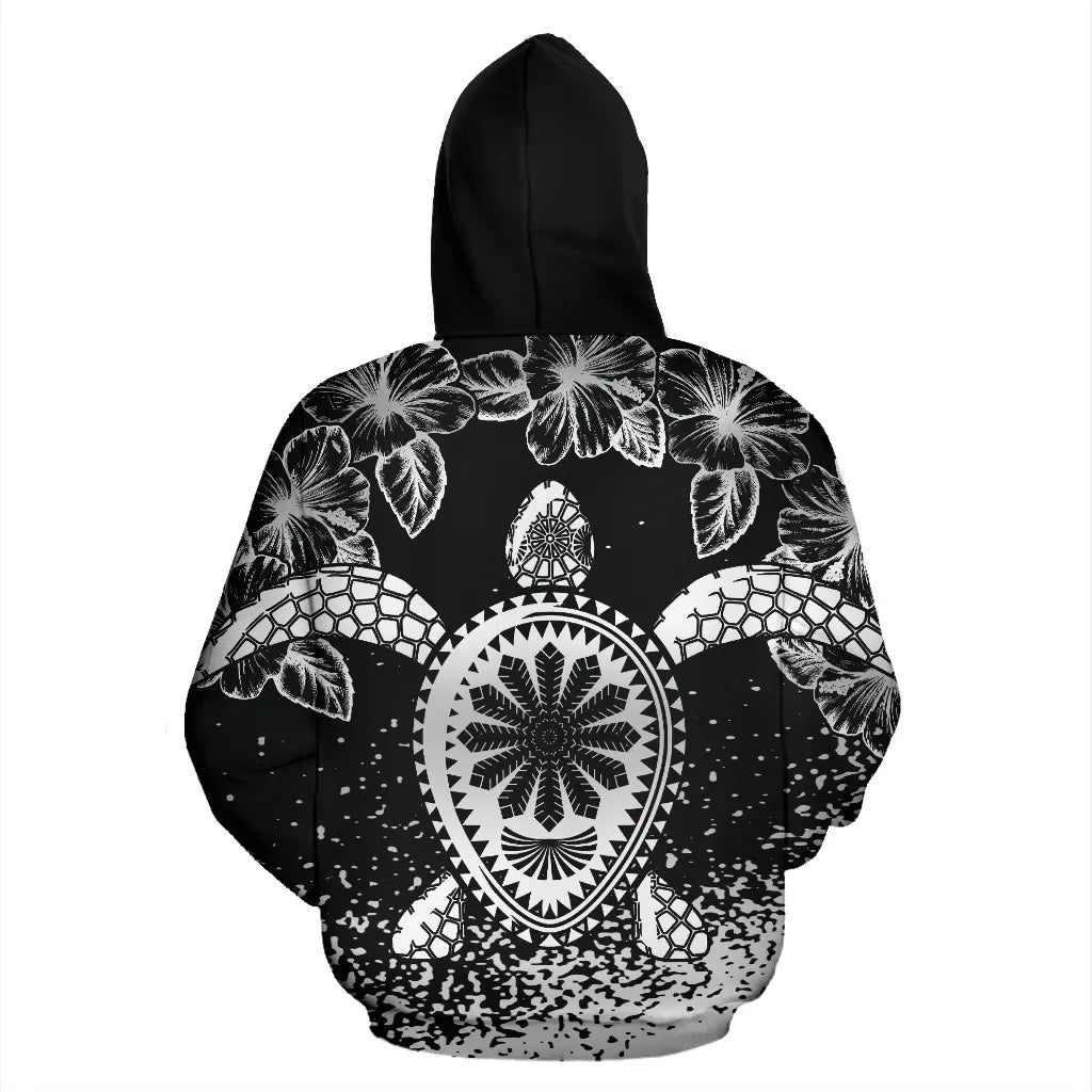 Turtle Polynesian Custom Personalised Hoodie - Hibiscus Necklace Black