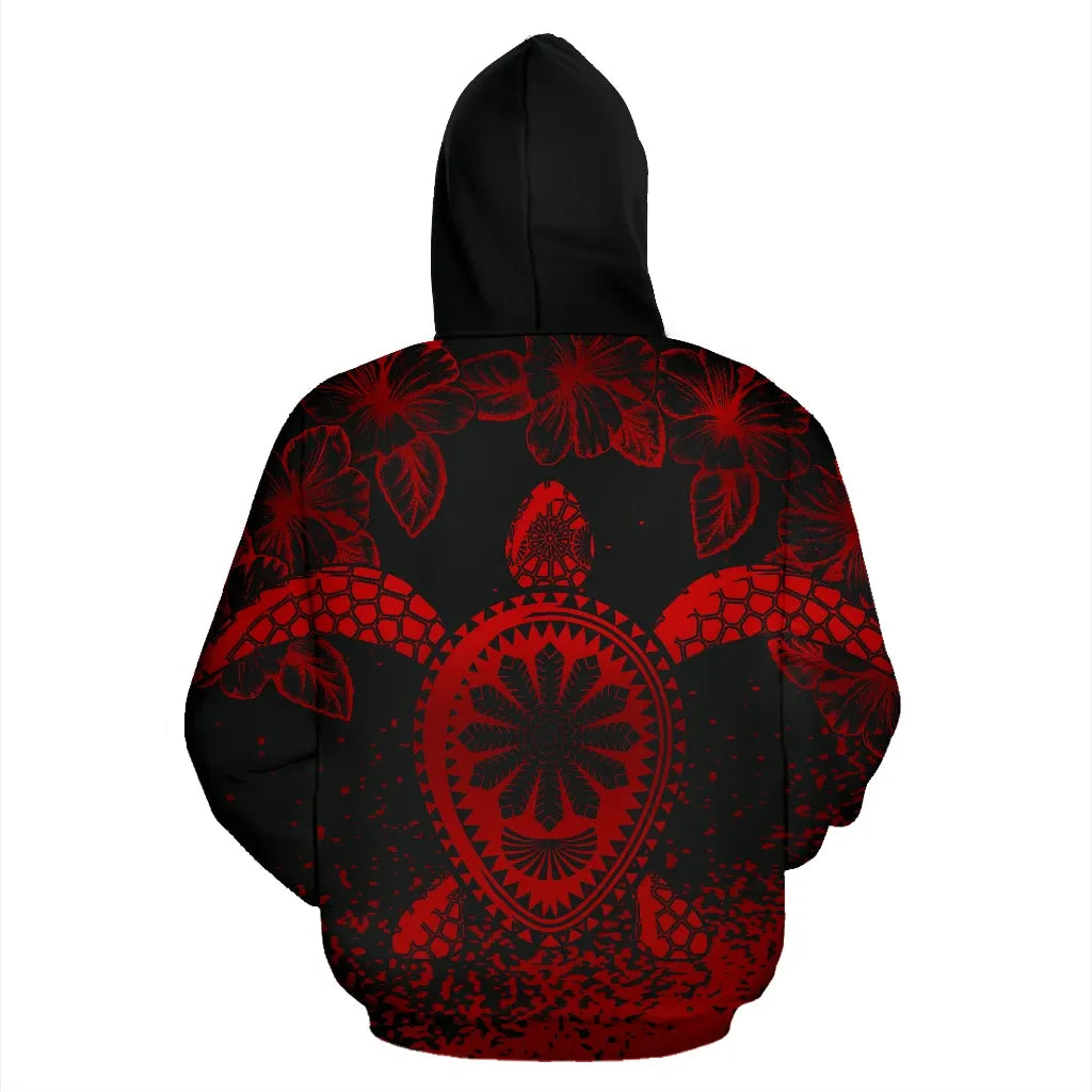 Turtle Polynesian Custom Personalised Hoodie - Hibiscus Necklace Red