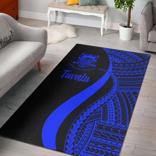 Tuvalu Area Rug - Blue Polynesian Tentacle Tribal Pattern
