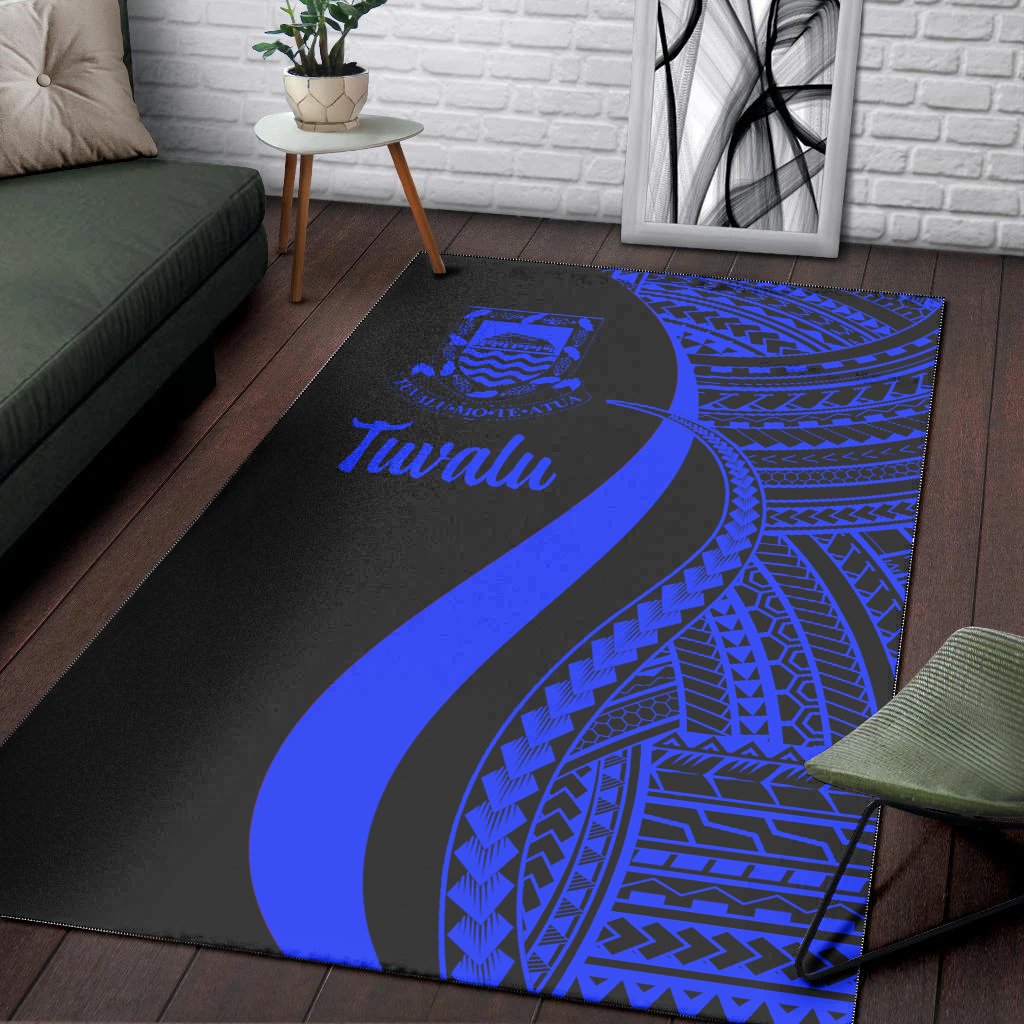 Tuvalu Area Rug - Blue Polynesian Tentacle Tribal Pattern
