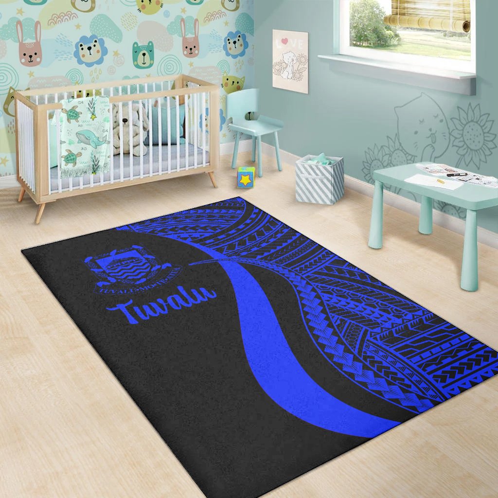 Tuvalu Area Rug - Blue Polynesian Tentacle Tribal Pattern