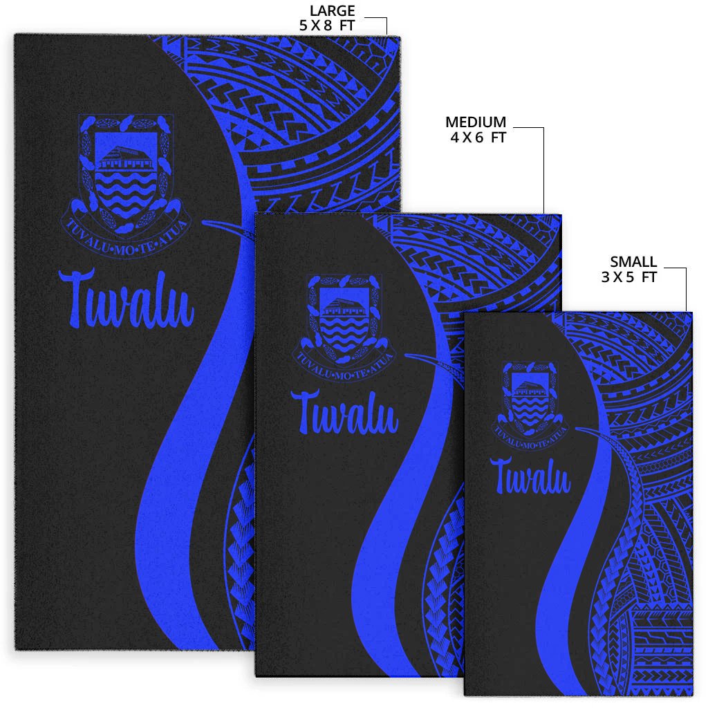 Tuvalu Area Rug - Blue Polynesian Tentacle Tribal Pattern