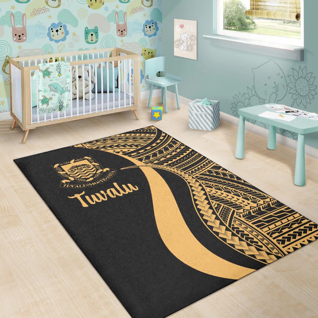 Tuvalu Area Rug - Gold Polynesian Tentacle Tribal Pattern
