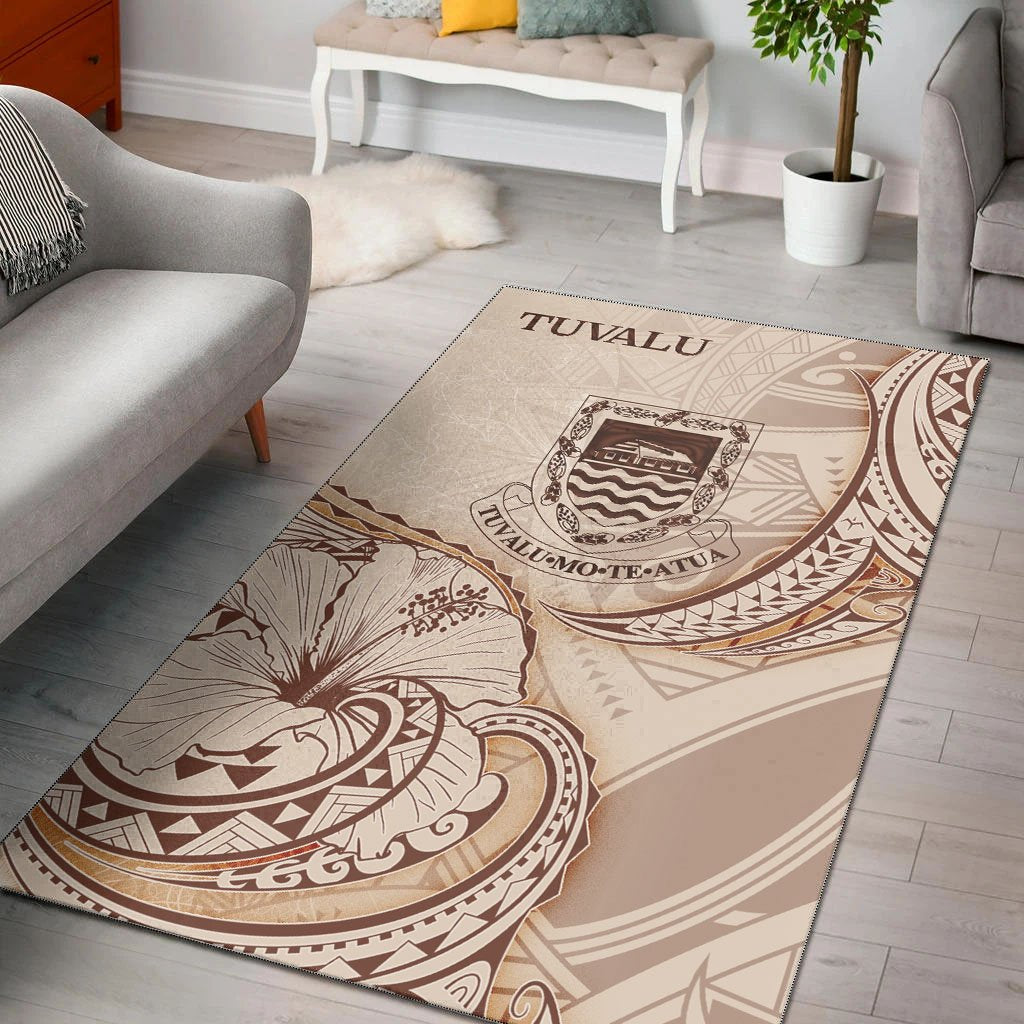Tuvalu Area Rug - Hibiscus Flowers Vintage Style