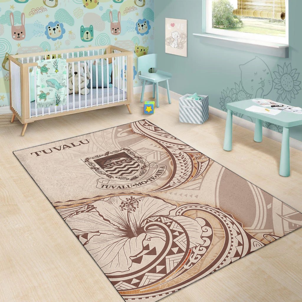 Tuvalu Area Rug - Hibiscus Flowers Vintage Style