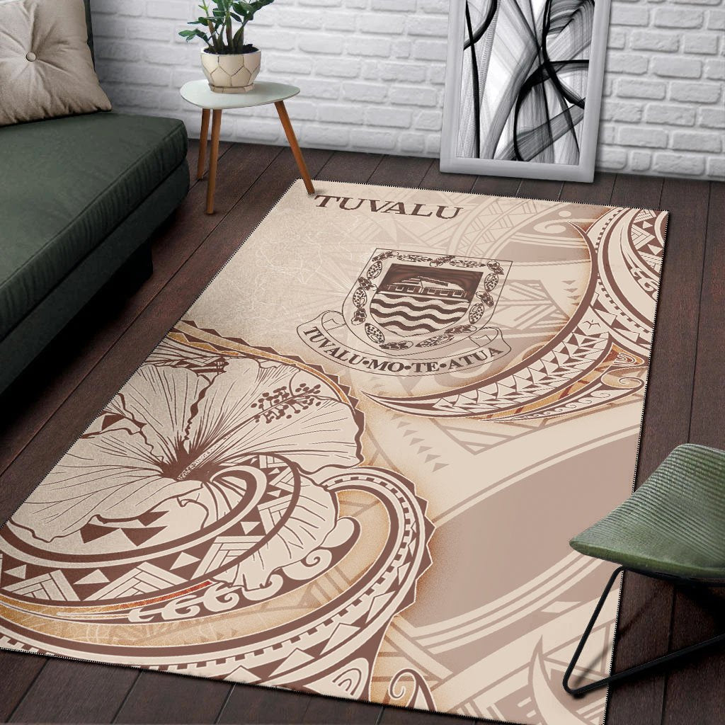 Tuvalu Area Rug - Hibiscus Flowers Vintage Style
