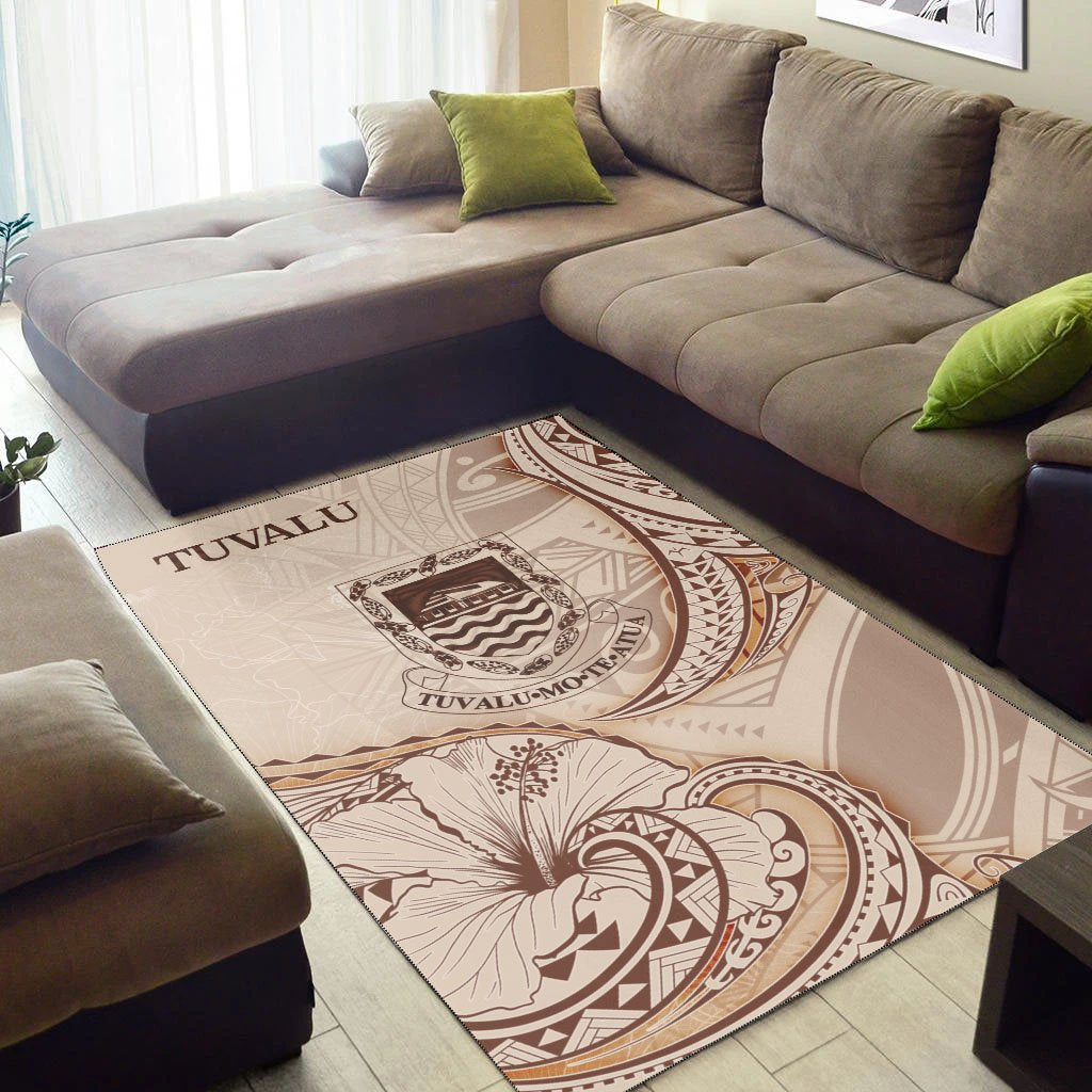 Tuvalu Area Rug - Hibiscus Flowers Vintage Style