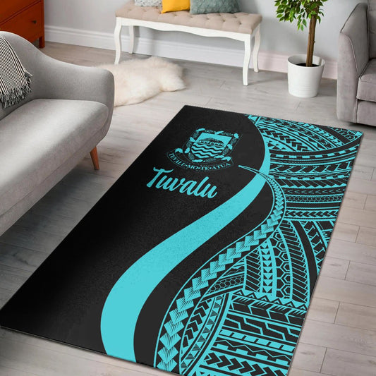 Tuvalu Area Rug - Turquoise Polynesian Tentacle Tribal Pattern