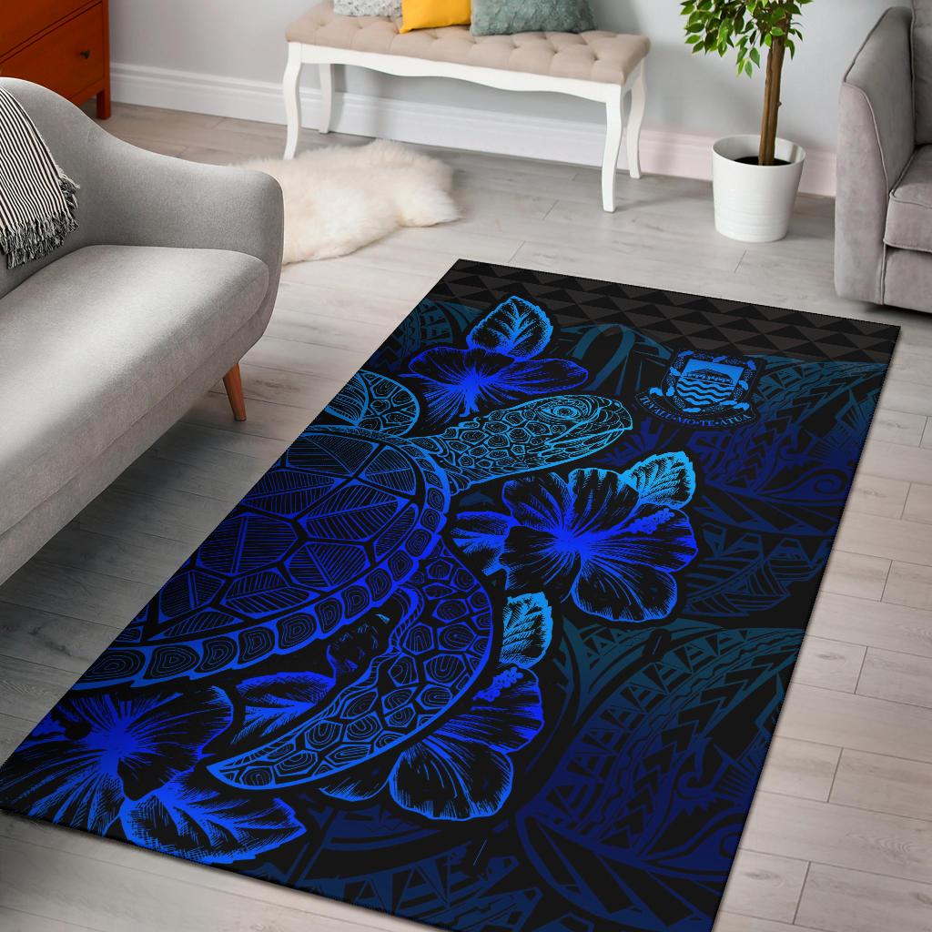 Tuvalu Area Rugs Turtle Hibiscus Blue