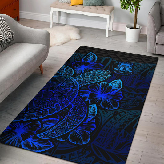 Tuvalu Area Rugs Turtle Hibiscus Blue