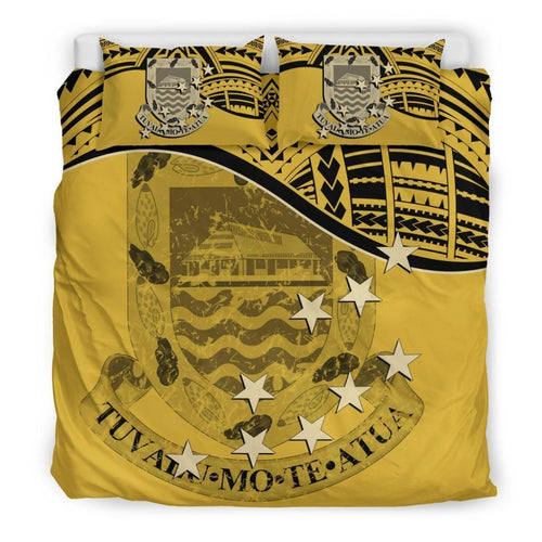 Tuvalu Duvet Cover Set - Coat Of Arms & Flag Yellow
