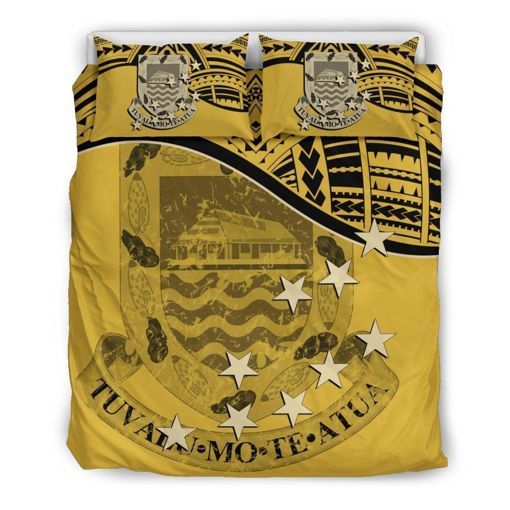 Tuvalu Duvet Cover Set - Coat Of Arms & Flag Yellow